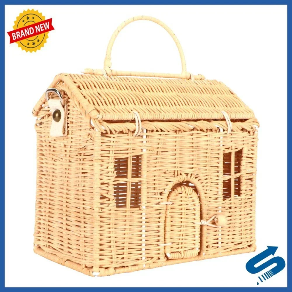 Handwoven Rattan Tote Large Capacity House Shape Beach Bag Boho Chic
